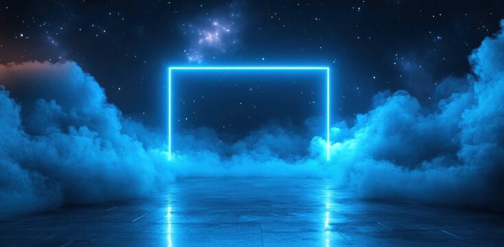 Futuristic sci-fi portal in a spaceship corridor with glowing lights - Powered by Adobe