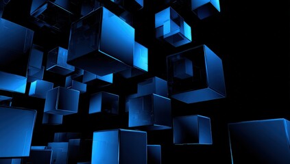 Abstract 3D Glowing Blue Cubes