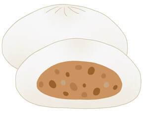 シンプルな2個セットの肉まんのイラスト