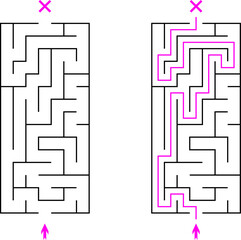 Vector vertical rectangular labyrinth with entry and exit. Difficulty level - easy. Children logic game. Not hard riddle solated on white background for kids and parents with solution