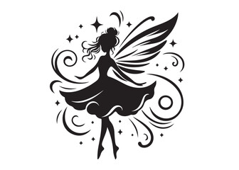 fairy flying logo silhouette vector, beautiful fairy with wings silhouette vector illustration, fairy silhouette wings magic vector logo design, fairy woman logo silhouette vector on white background 