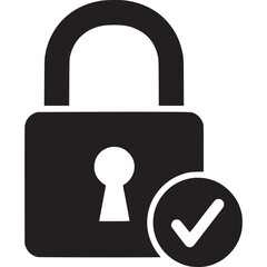 An isolated on white background secure padlock icon with a check mark, symbolizing data protection, privacy, and validated access for online security and system safety