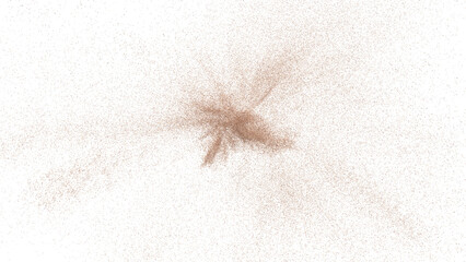 3D rendering of burst of sand granules or fine dirt on transparent background