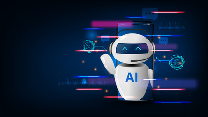 Fototapeta premium Mobile mockup Artificial intelligence on line chat bot. Robot assistant for user correspondence.