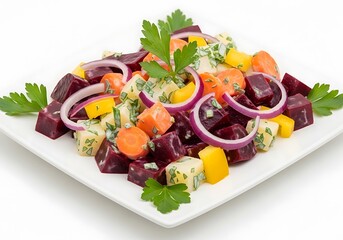 Fresh Beetroot Salad with Carrots and Parsley on White Plate