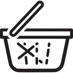 An empty shopping basket icon isolated on white background, representing lack of purchases, sales, or consumer demand in a minimalist line art style for web and print design