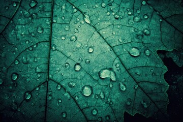 Fototapeta premium Close-up of a teal leaf with water droplets