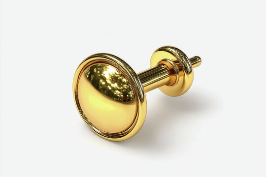 Golden push pin isolated on white background, realistic 3D render