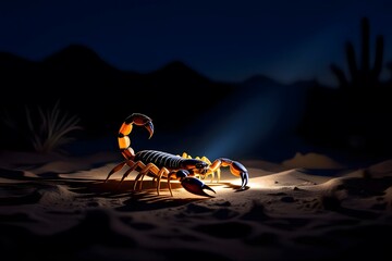 Nocturnal Desert Scorpion Illuminated in Moonlight