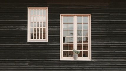 Fototapeta premium Architectural Details of a Rustic Building with Pale Pink Windows
