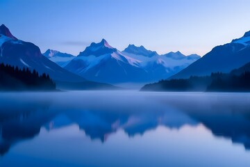 Serene Blue Mountain Lake Reflection at Dawn
