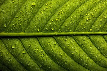 Close-up of a vibrant green leaf covered in water droplets (5)