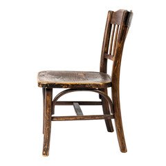 Aged wooden chair with a rustic finish on transparent background