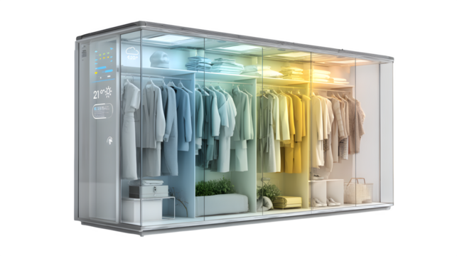 A smart closet system that organizes clothes based on weather forecasts and user preferences
