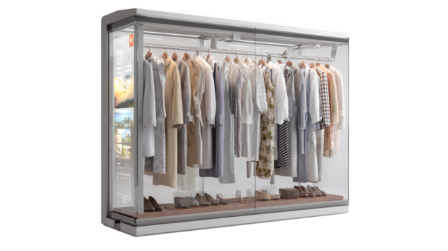 A smart closet system that organizes clothes based on weather forecasts and user preferences