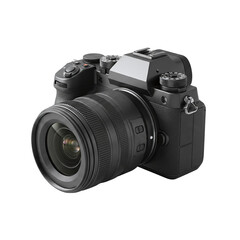 Modern professional digital camera with lens isolated