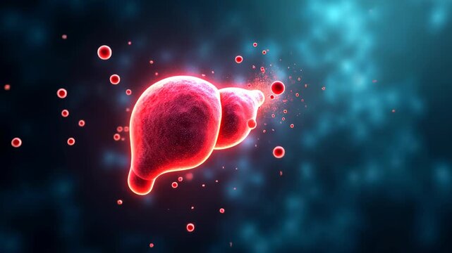 Liver cancer, tumor progression, cellular damage. Organ health. Blood cells proliferate uncontrollably. Abnormal growth disrupts liver function. Early detection improves survival rates.