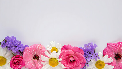 Fototapeta premium Spring floral border with pink and white blossoms