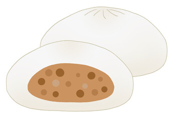 シンプルな2個セットの肉まんのイラスト
