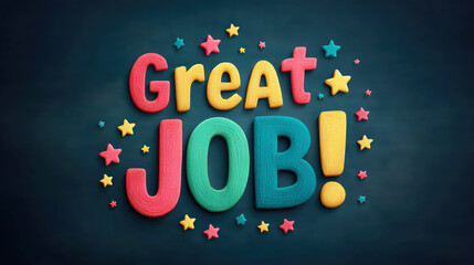 Great job praise phrase text with colorful stars