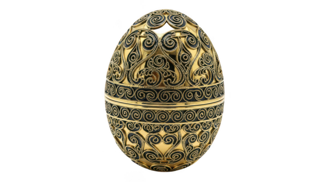 Intricate golden easter egg with ornate patterns isolated for festive celebrations transparent background