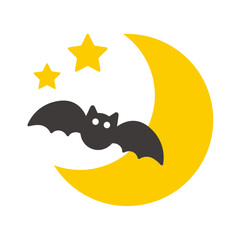 月と星とコウモリのベクターイラスト：ハロウィン・夜空 - Moon, Stars, and Bat Vector Illustration: Halloween and Night Sky