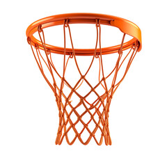 Orange basketball hoop with net rendered digitally on transparent background