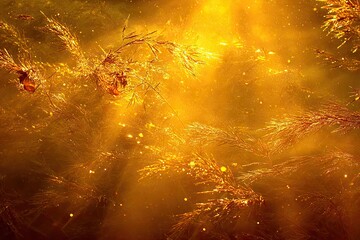 Golden underwater plants bathed in sunlight