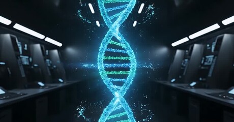 DNA double helix in a high-tech research laboratory environment. - Powered by Adobe