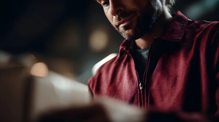 Logistics worker scanning barcode on package in warehouse
