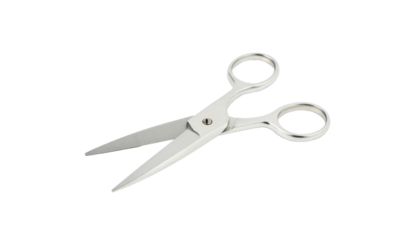 Scissors, isolated on white background, sharp, metallic, functional, essential, cutting, office, school, home, craft, precise, durable, stainless, tool, versatile, sleek, ergonomic, small, practical, 