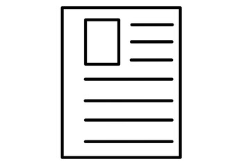 Paper icon with text lines and an image placeholder at the top left, black outline style