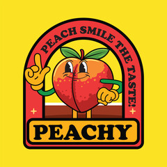 Cute Peach Fruit emblem character illustration