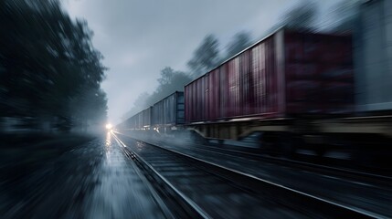Naklejka premium High speed freight train transporting cargo containers in stormy conditions