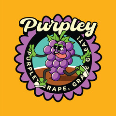 Cute grape Fruit emblem retro character illustration