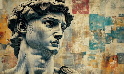 Artistic collage showcasing the iconic David sculpture, symbolizing individuality, empowerment, and the human potential for creativity and innovation. The image captures the essence, Generative AI