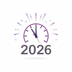 2026 New Year's Eve Clock with Fireworks, Purple and Blue Design