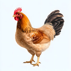 Fototapeta premium A chicken standing tall, isolate on white background, showcasing its proud stance and vibrant feathers. PNG