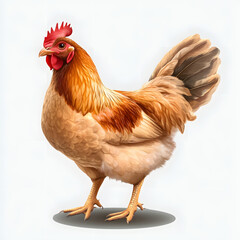Fototapeta premium A chicken standing tall, isolate on white background, showcasing its proud stance and vibrant feathers. PNG