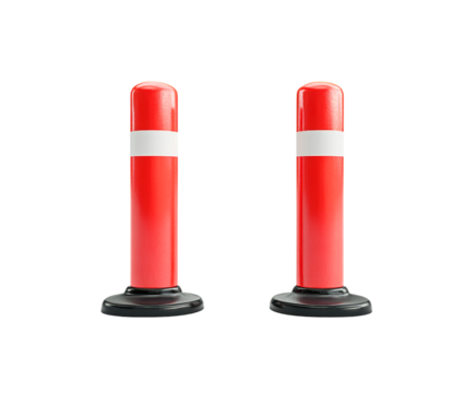 Road safety markers: Two vibrant red and white road bollards stand as vigilant sentinels, defining boundaries and ensuring order. Each sturdy bollard is a silent guardian of pathways.
