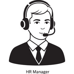 Illustration of a hr manager with headset isolated on white background, representing human resources, employee management, and business communication in a corporate setting