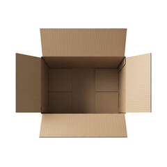 Empty open cardboard box seen from a top view