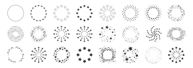 Star Circle Frame, Round Emblem with Stardust Sparkle, Galaxy Twinkle Abstract Starburst, Europe Schengen Eurozone Icon on Transparent Background