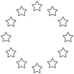 Star Circle Frame, Round Emblem with Stardust Sparkle, Galaxy Twinkle Abstract Starburst, Europe Schengen Eurozone Icon on Transparent Background