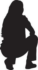 vector,silhouette side back view of a teen girl squatting