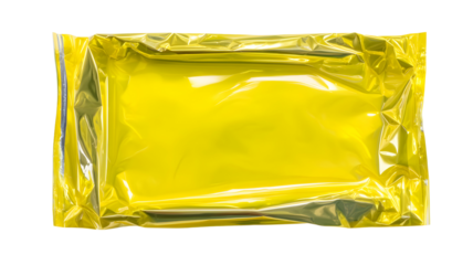 Shiny yellow foil packet isolated on transparent background