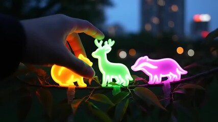 Luminous Animal Garden Decor Neon Squirrel, Deer, Badger Silhouette Lights for Outdoor Nighttime Ambiance - Powered by Adobe