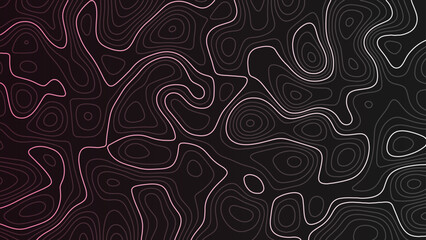 Pink and white contour lines on dark background topographic map