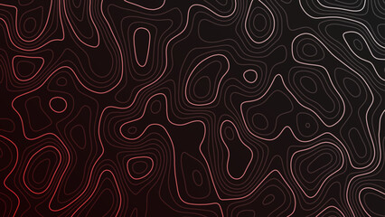 Red and White Contour Lines on Dark Background topographic map