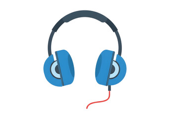 Illustration of a pair of blue headphones with a red cable, isolated on white background.